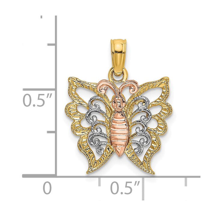 Lovely Rita's Pendants & Charms 10K Two-Tone Gold Solid Polished Extra Large Butterfly Cut-Out Charm
