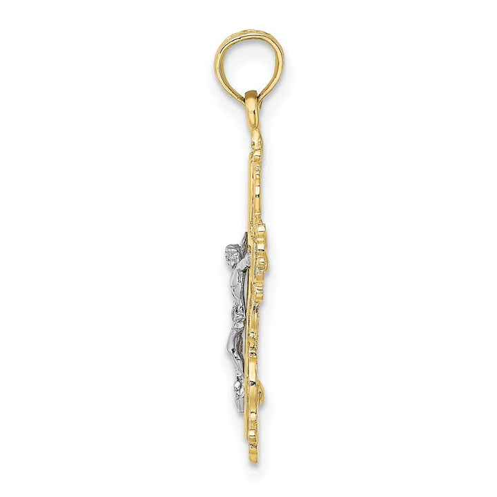 Lovely Rita's Pendants & Charms 10K Two-Tone Gold Textured Large with Lace Trim Crucifix Charm