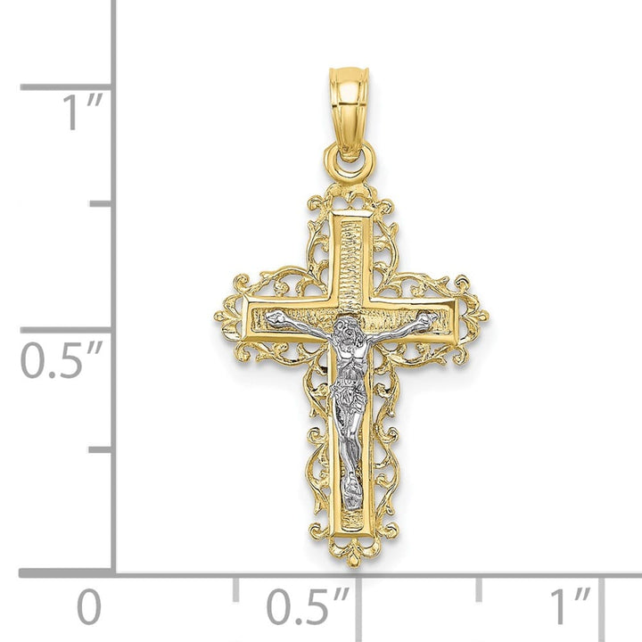 Lovely Rita's Pendants & Charms 10K Two-Tone Gold Textured Large with Lace Trim Crucifix Charm