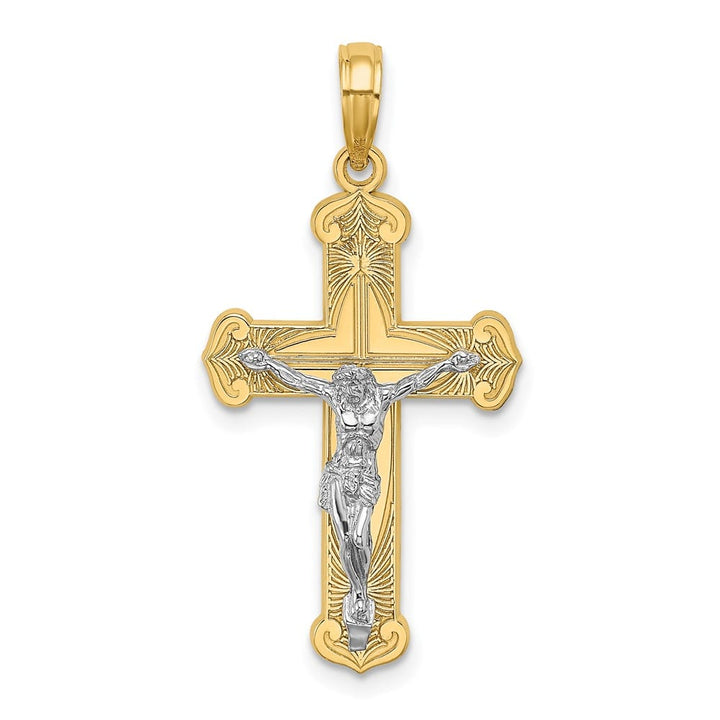Lovely Rita's Pendants & Charms 10K Two-Tone Gold Solid Polished Textured Large Crucifix Charm