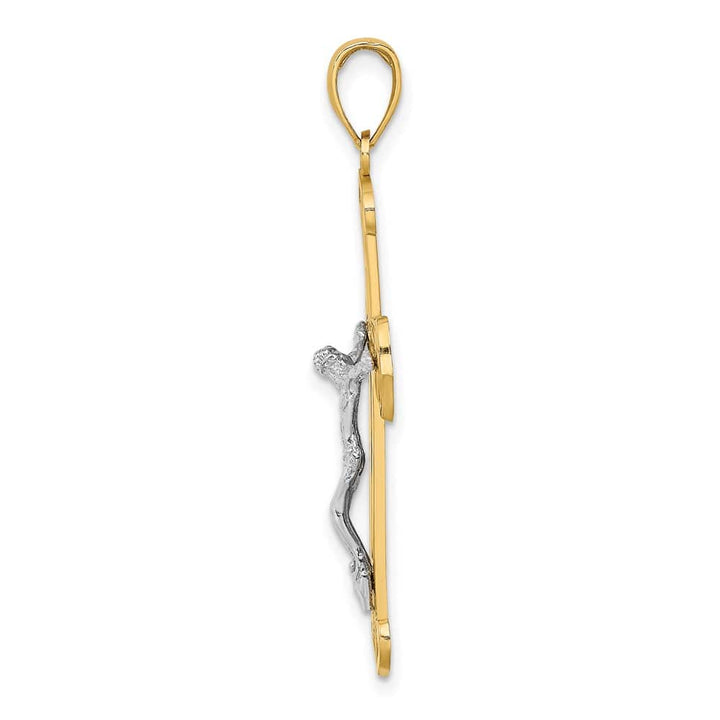 Lovely Rita's Pendants & Charms 10K Two-Tone Gold Solid Polished Textured Large Crucifix Charm