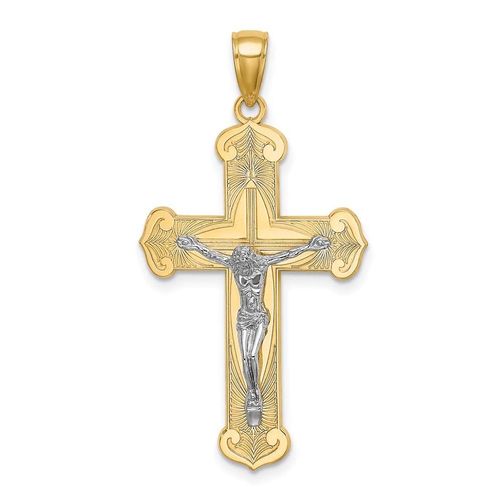 Lovely Rita's Pendants & Charms 10K Two-Tone Gold Solid Polished Textured Large Crucifix Charm