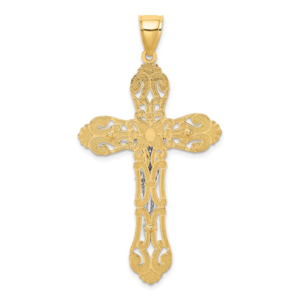Lovely Rita's Pendants & Charms 10K Yellow Gold Solid Polished Extra Large Fleur de Lis Crucifix Charm