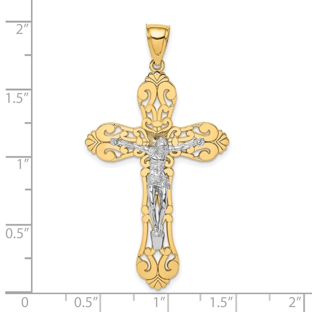 Lovely Rita's Pendants & Charms 10K Yellow Gold Solid Polished Extra Large Fleur de Lis Crucifix Charm