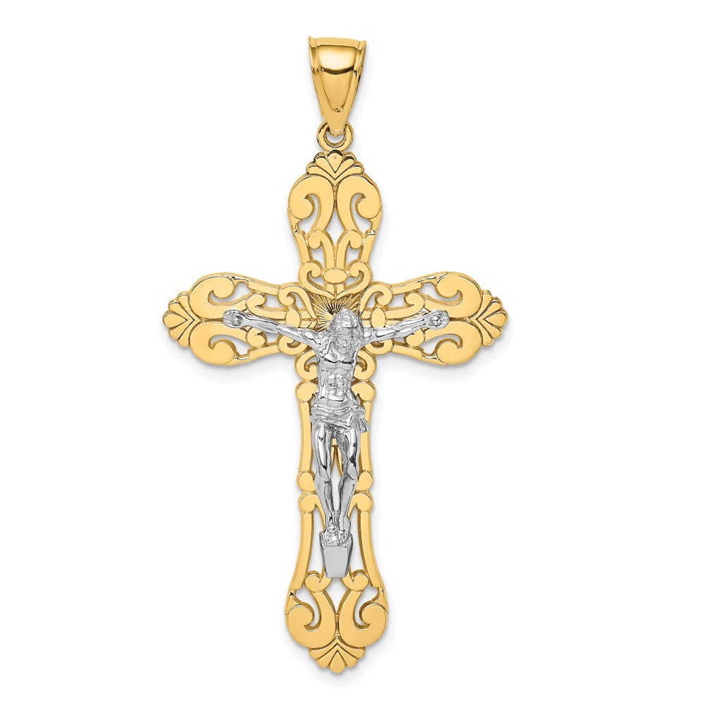 Lovely Rita's Pendants & Charms 10K Yellow Gold Solid Polished Extra Large Fleur de Lis Crucifix Charm