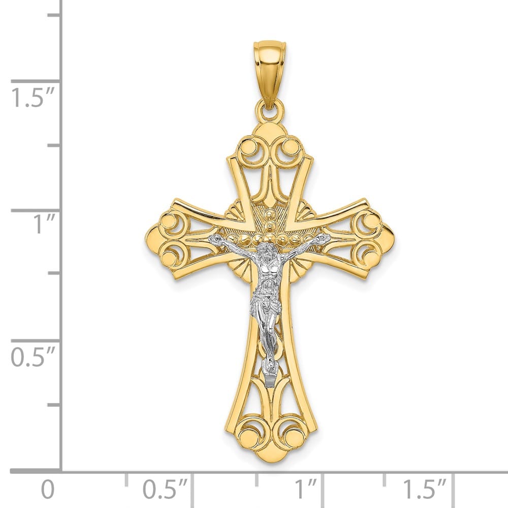 Lovely Rita's Pendants & Charms 10K Two-Tone Gold Polished Extra Large Cut-Out Budded Crucifix Charm
