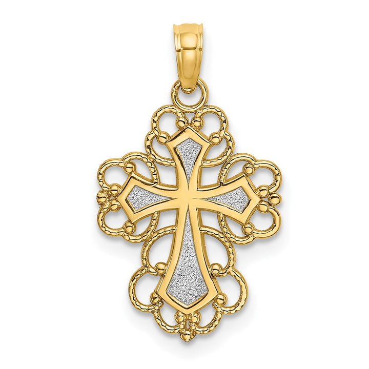 Lovely Rita's Pendants & Charms 10K Yellow Gold Solid Polished Medium Beaded Lace Trim Cross Charm