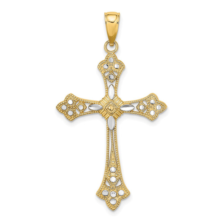 Lovely Rita's Pendants & Charms 10K Yellow Gold Solid Polished D.C. Large Edges Budded Cross Pendant