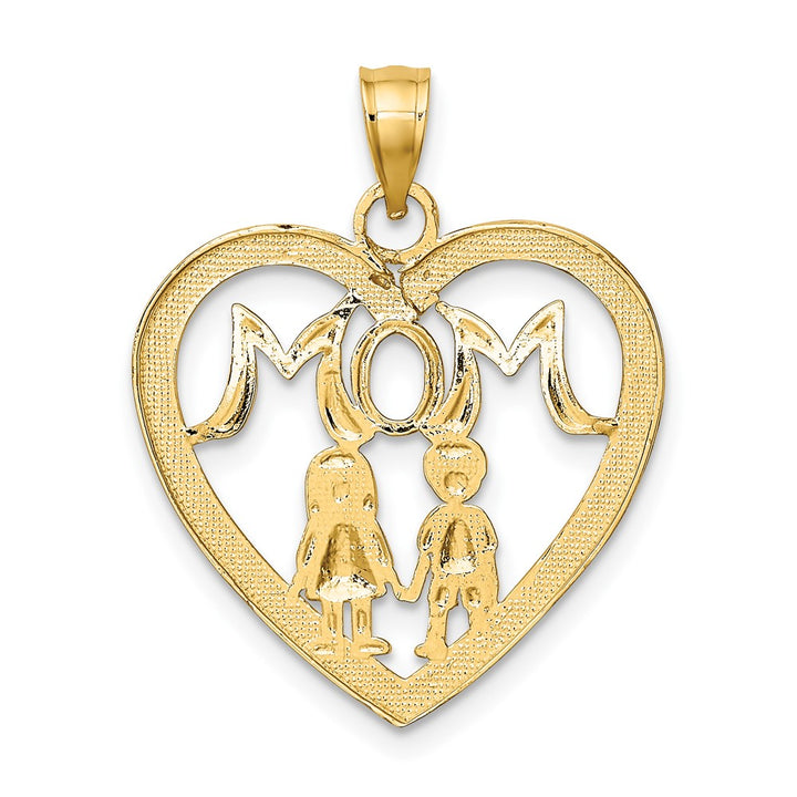 Lovely Rita's Pendants & Charms 10K Yellow Gold Solid Polished Medium Heart with 2 Kids MOM Charm