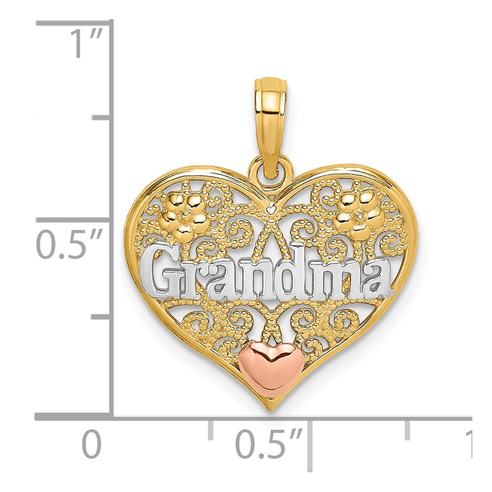 Lovely Rita's Pendants & Charms 10K Two-Tone Gold Polished Medium GRANDMA Filigree Heart Charm