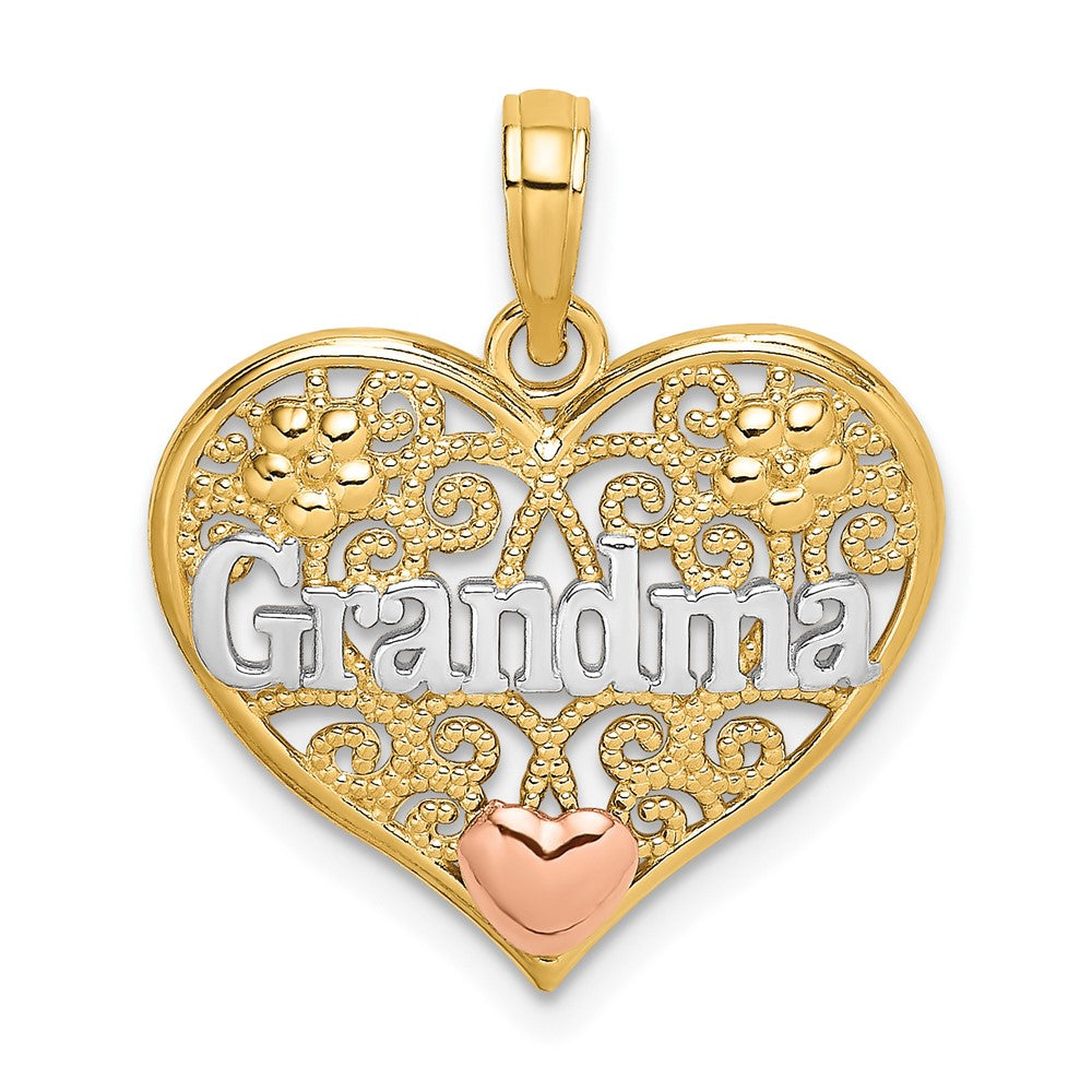 Lovely Rita's Pendants & Charms 10K Two-Tone Gold Polished Medium GRANDMA Filigree Heart Charm
