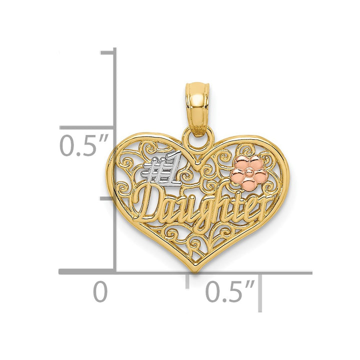 Lovely Rita's Pendants & Charms 10K Two-Tone Gold Solid Polished Medium #1 Daughter in Heart Charm