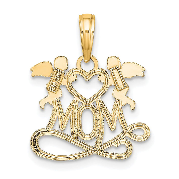 Lovely Rita's Pendants & Charms 10K Yellow Gold Polished Medium MOM with Heart and Angels Pendant