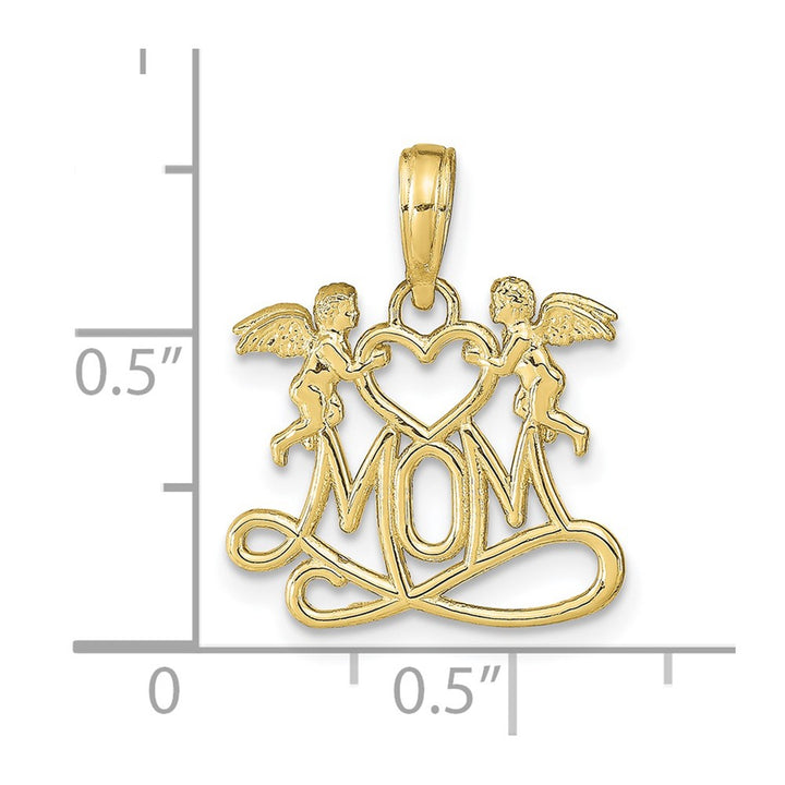 Lovely Rita's Pendants & Charms 10K Yellow Gold Polished Medium MOM with Heart and Angels Pendant