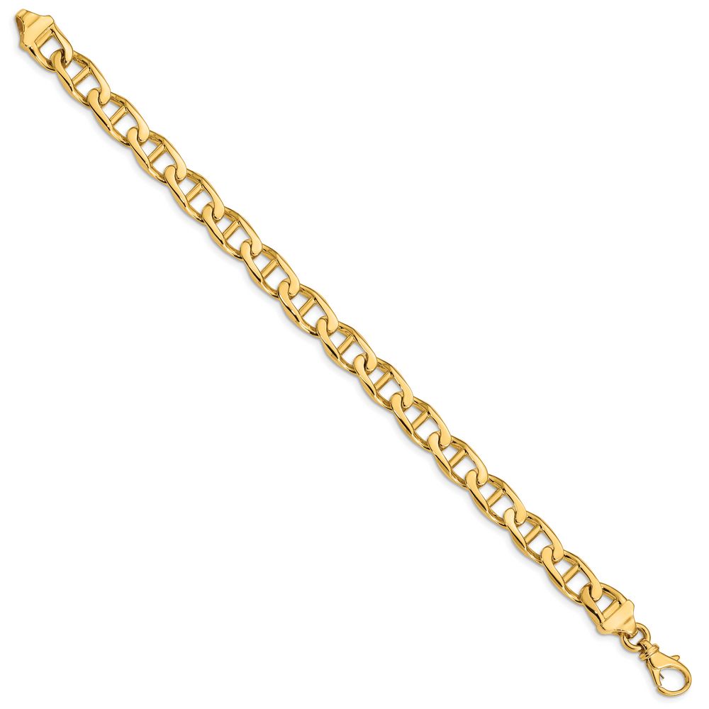 10K Yellow Gold 8.5mm Hand- Anchor Link Bracelet 8 Inch