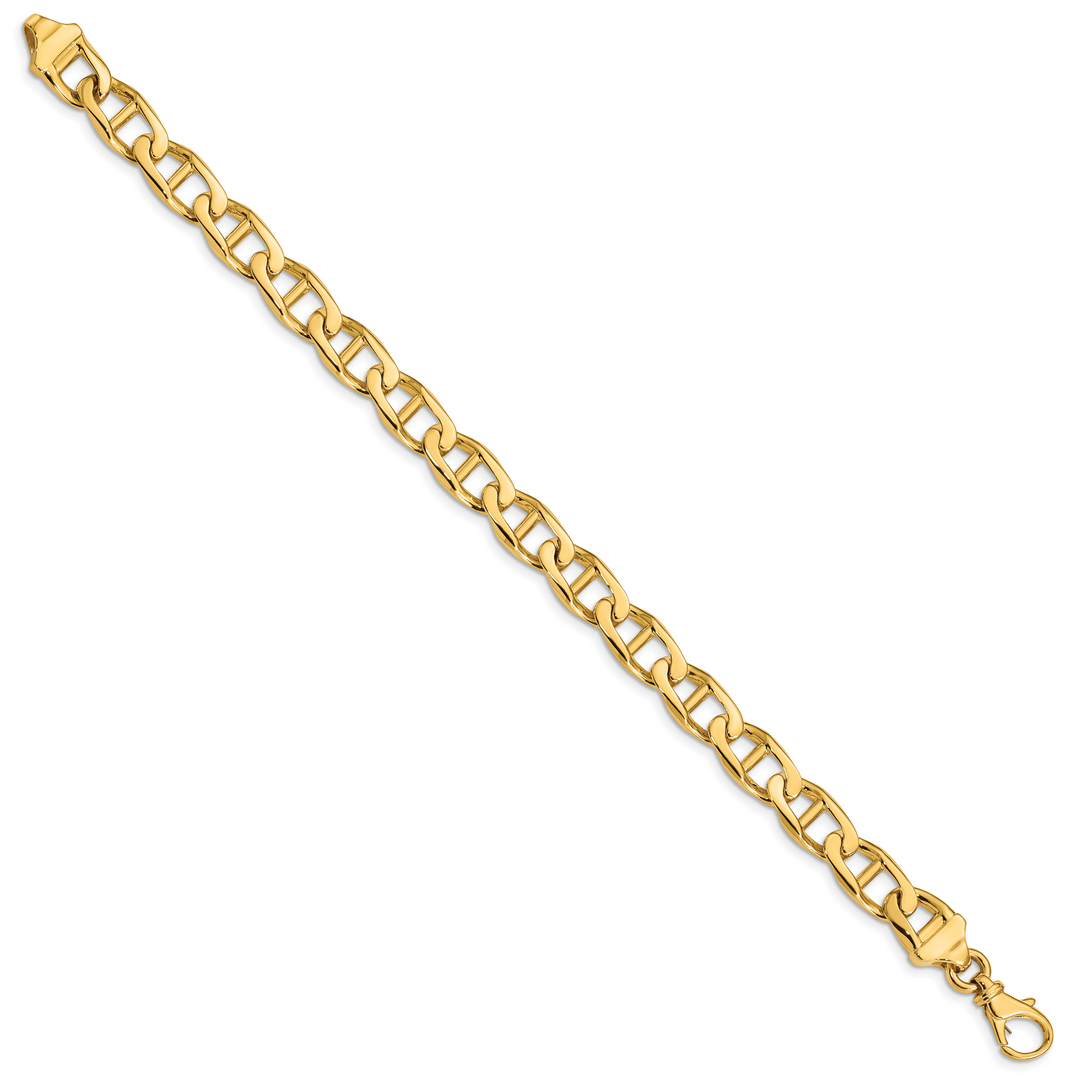 10K Yellow Gold 8.5mm Hand- Anchor Link Bracelet 8 Inch