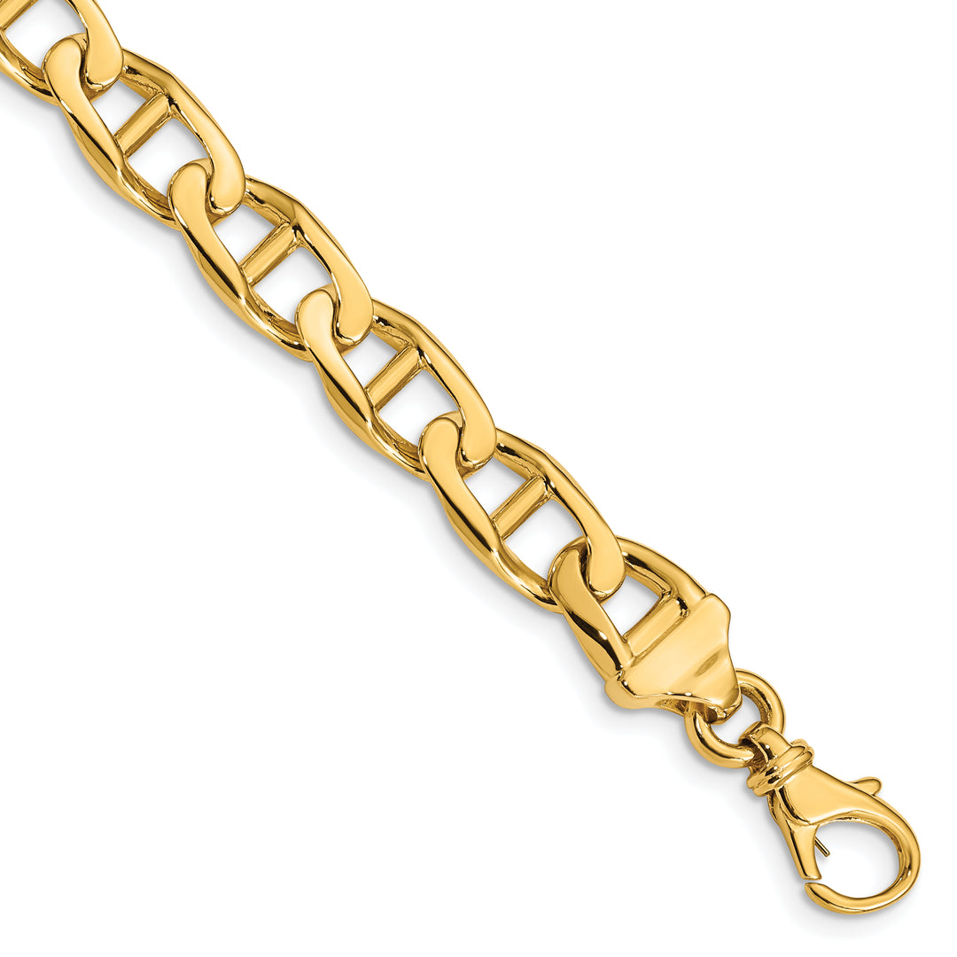 10K Yellow Gold 8.5mm Hand- Anchor Link Bracelet 8 Inch