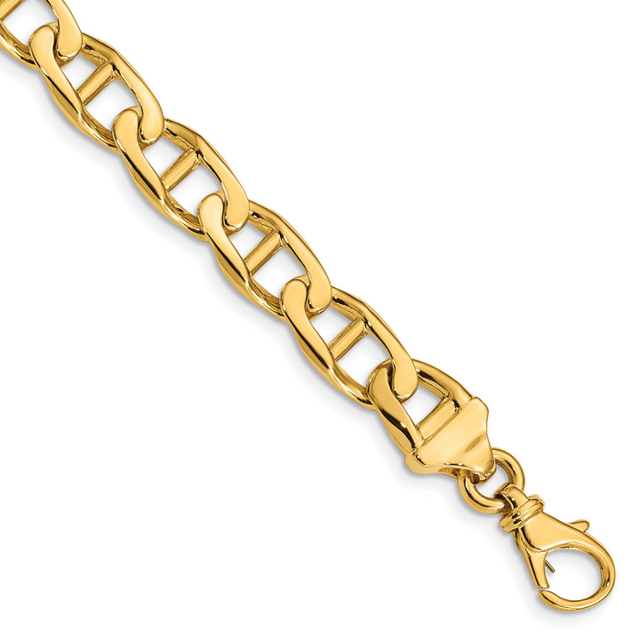 10K Yellow Gold 8.5mm Hand- Anchor Link Bracelet 8 Inch