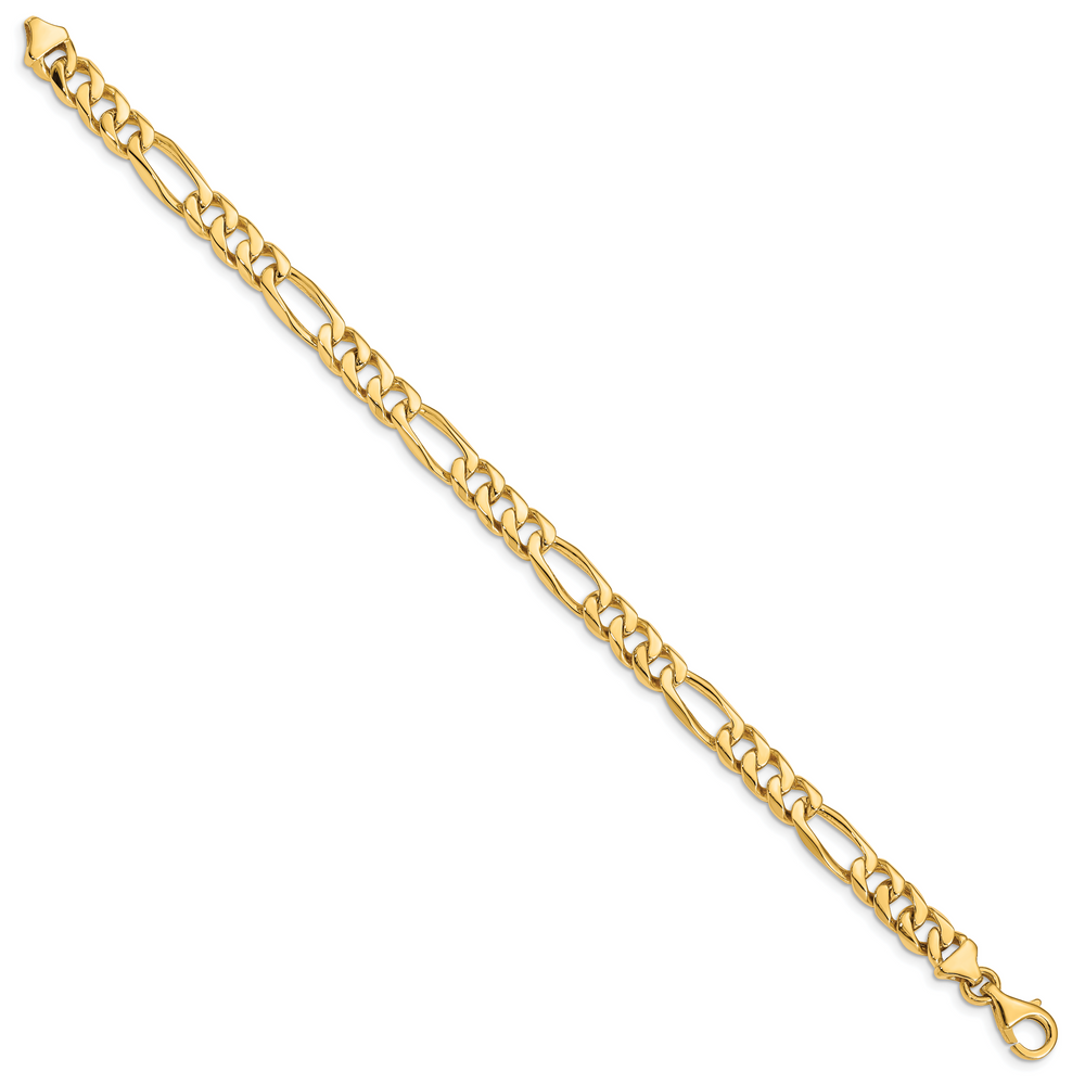 10K Yellow Gold 7mm Hand- Figaro Link Bracelet 8 Inch