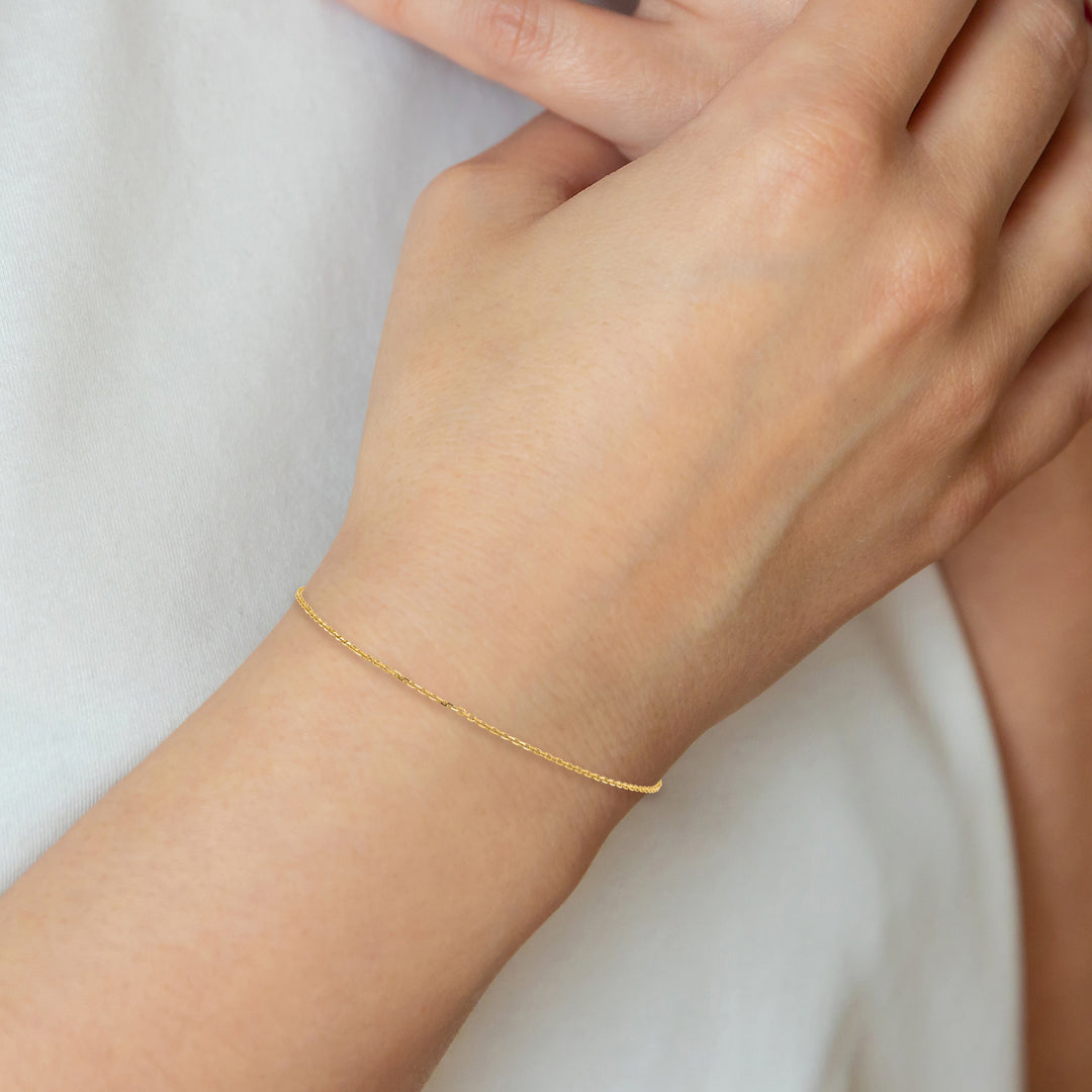10K Yellow Gold 1.4mm D.C. Round Open Link Cable Chain Anklet