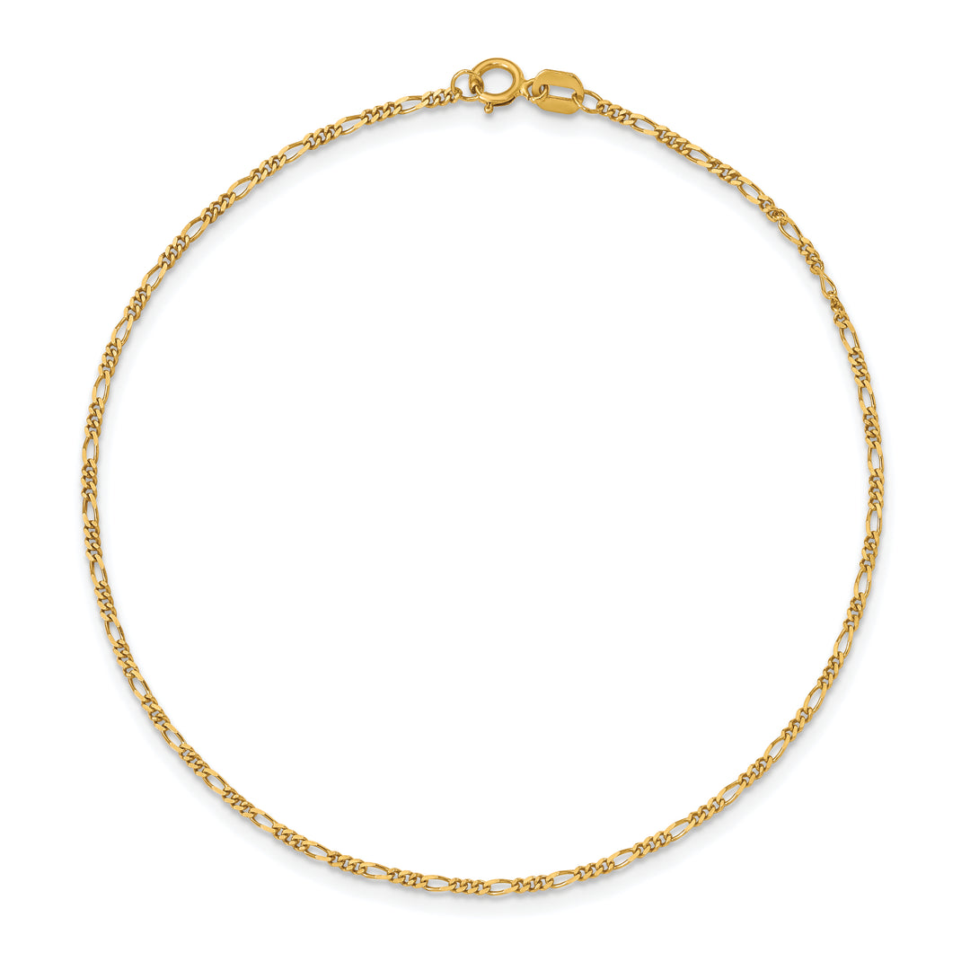 10K Yellow Gold 1.25mm Flat Figaro Pendant Chain Bracelet