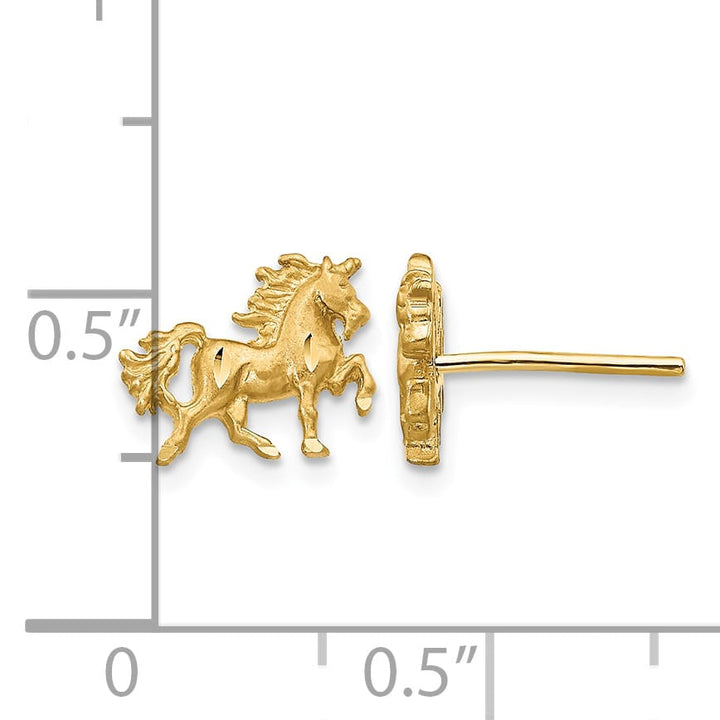 10k Yellow Gold Satin Diamond-cut Unicorn Post Earrings