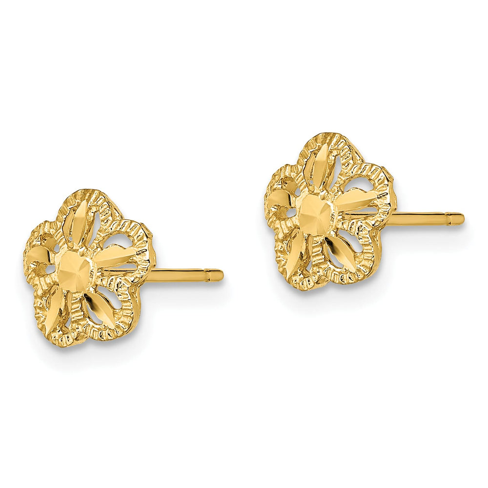 10k Yellow Gold Diamond-cut Flower Post Earrings