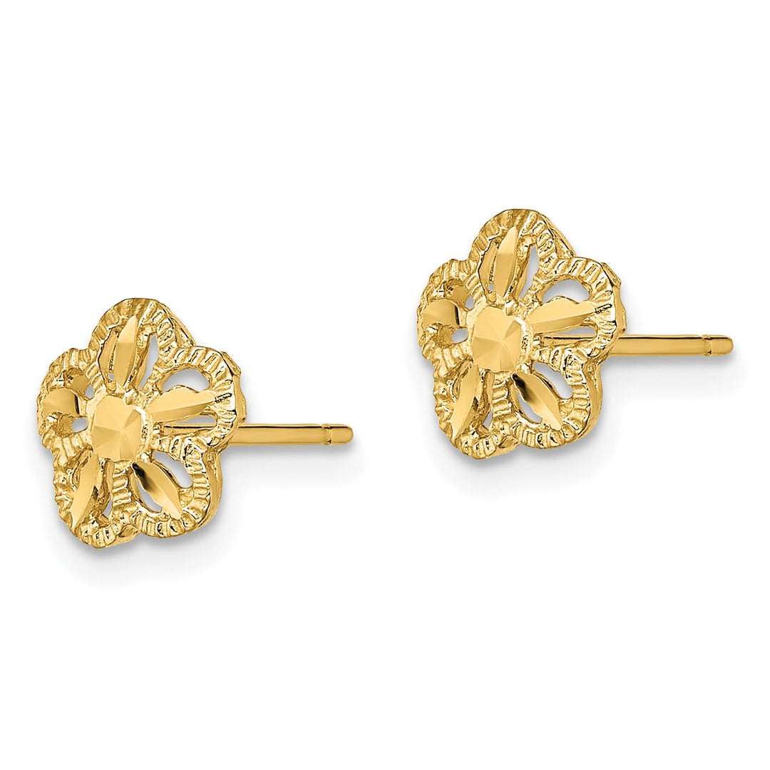 10k Yellow Gold Diamond-cut Flower Post Earrings
