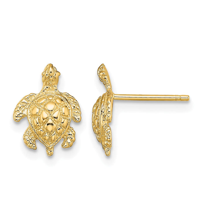10k Yellow Gold 2-D Textured Sea Turtle Post Earrings
