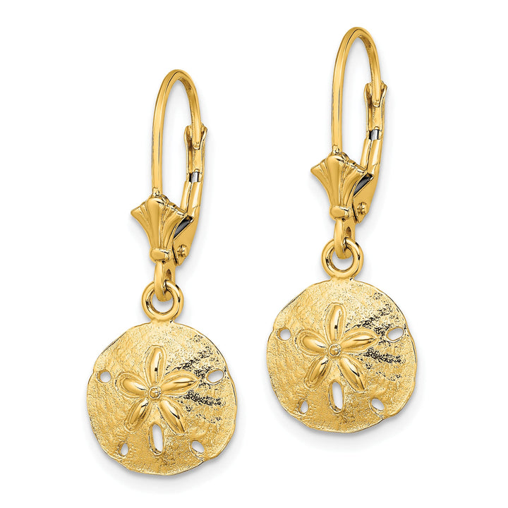10k Yellow Gold Polished Sand Dollar Dangle Leverback Earrings