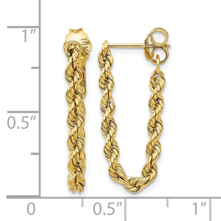 10k Yellow Gold Hollow Rope Chain Dangle Post Earrings