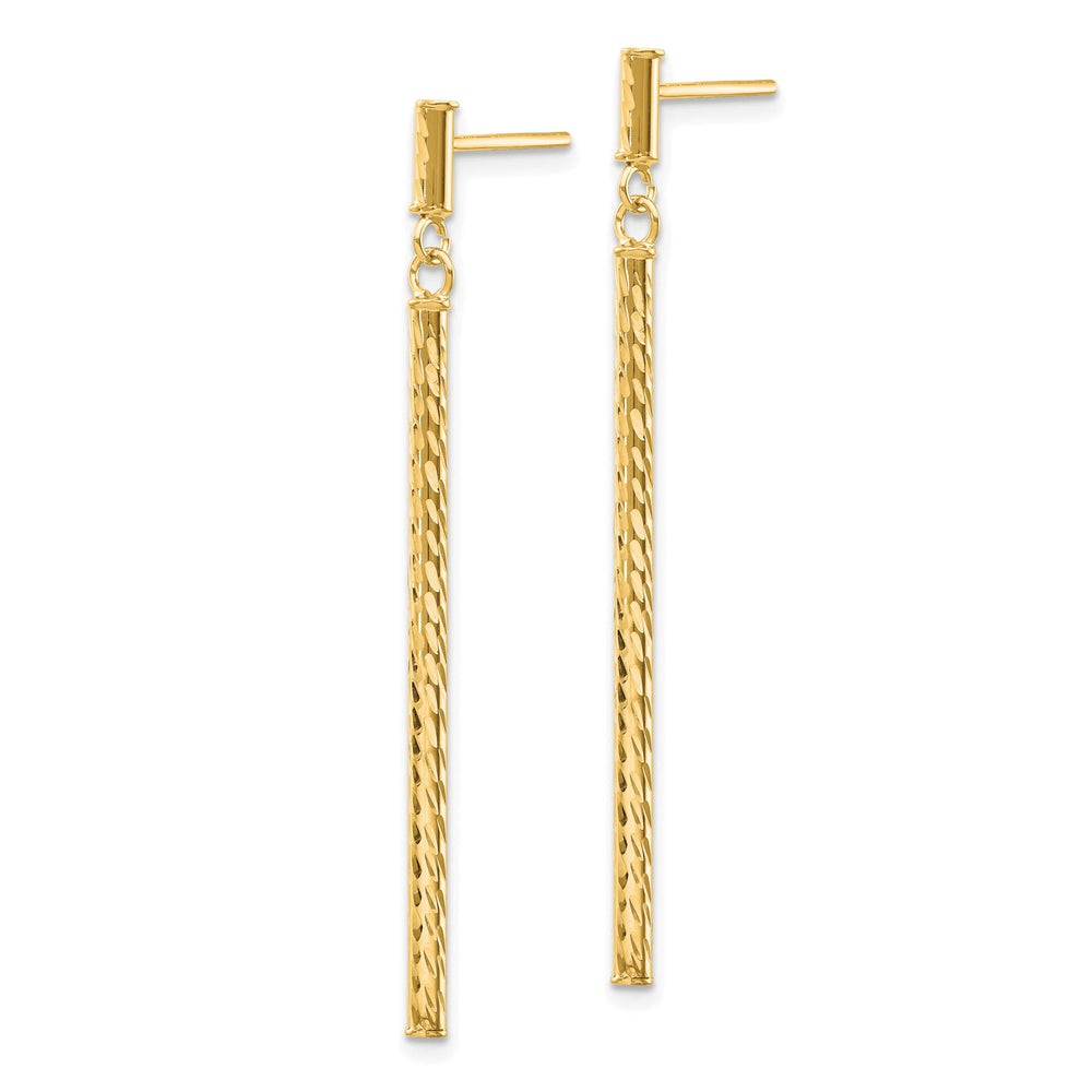 10k Yellow Gold Polished and Diamond-cut Bar Dangle Post Earrings, 55mm