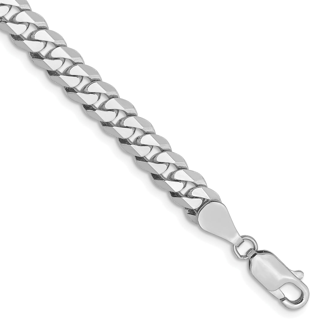 10K White Gold 5.75mm Flat Beveled Curb Chain Bracelet