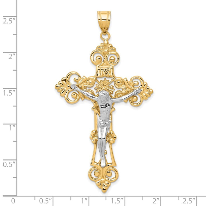 Lovely Rita's Pendants & Charms 10K Two-Tone Gold Extra Large INRI Fleur de Lis Crucifix Pendant