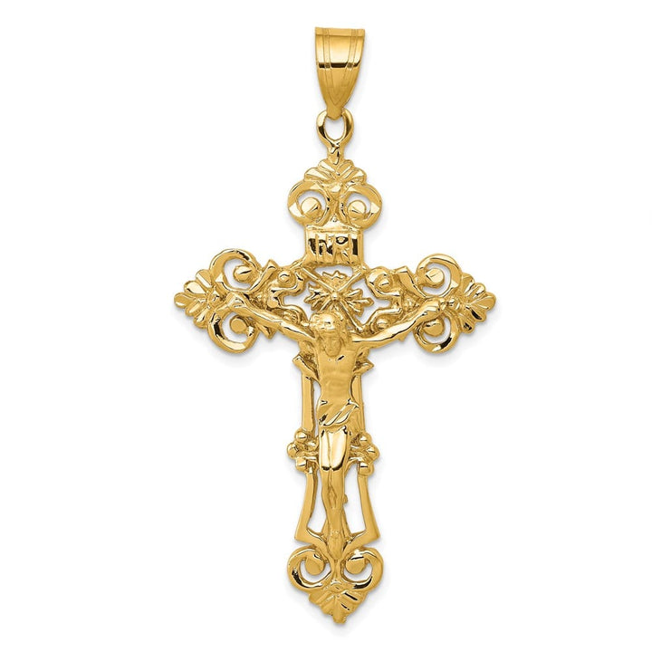 Lovely Rita's Pendants & Charms 10K Yellow Gold Extra Large INRI Fleur de Lis Crucifix Pendant