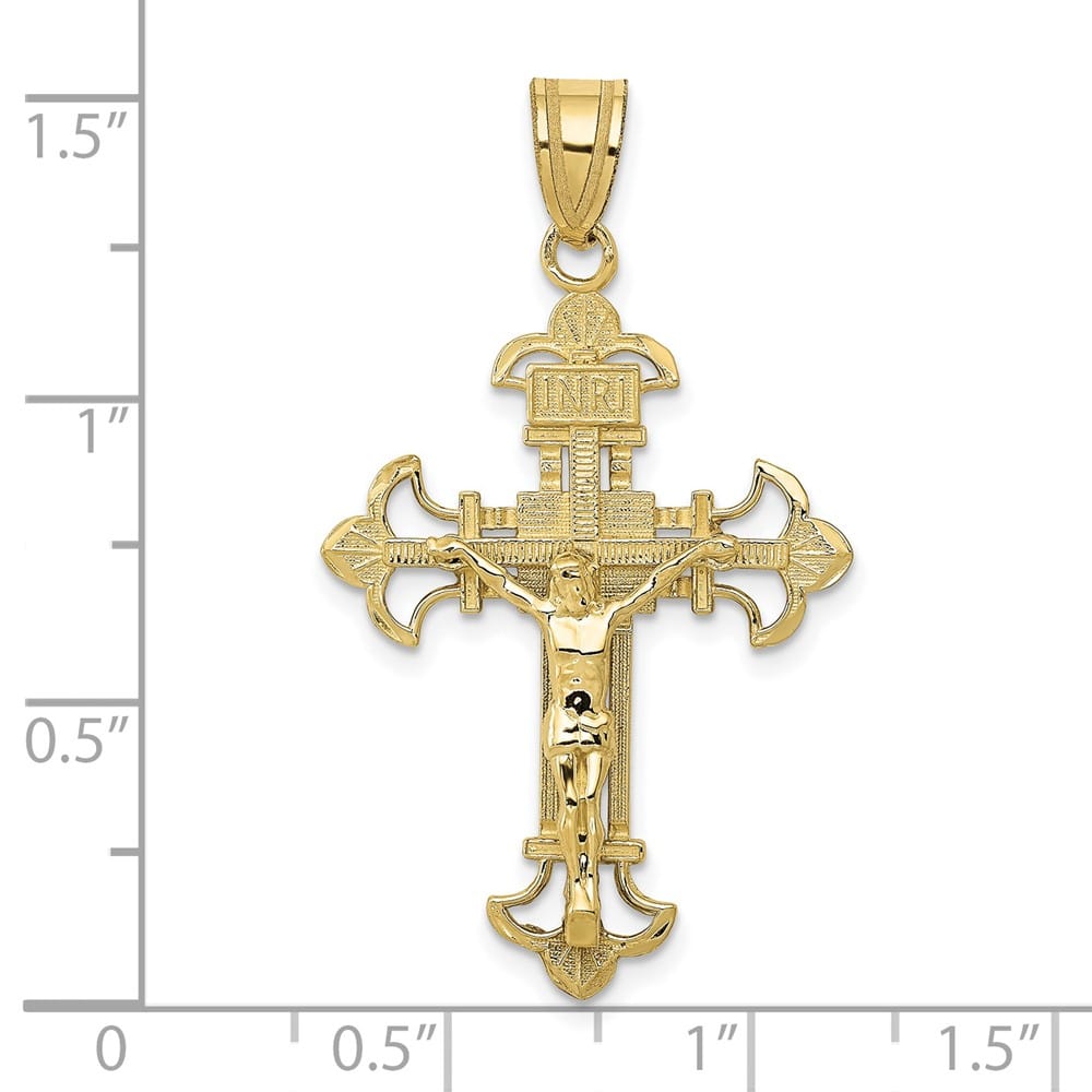 Lovely Rita's Pendants & Charms 10K Yellow Gold Polished Large INRI Fleur de Lis Crucifix Pendant