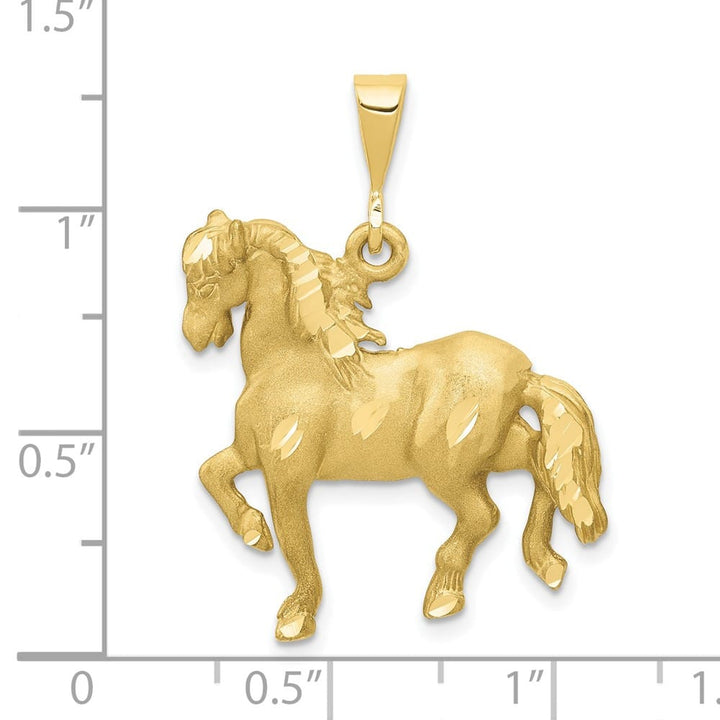 10K Yellow Gold Solid Polished Satin D.C. Large Horse Pendant