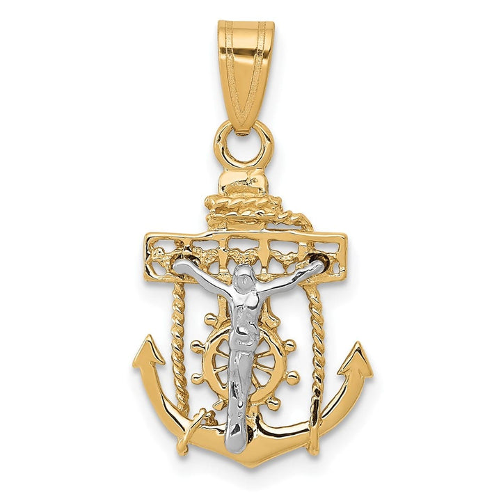 Lovely Rita's Pendants & Charms 10K Two-Tone Gold Solid Polished Medium Mariner's Crucifix Pendant