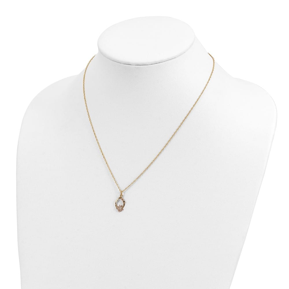 10K Black Hills Gold Butterfly and Leaves on Oval 18 inch Necklace