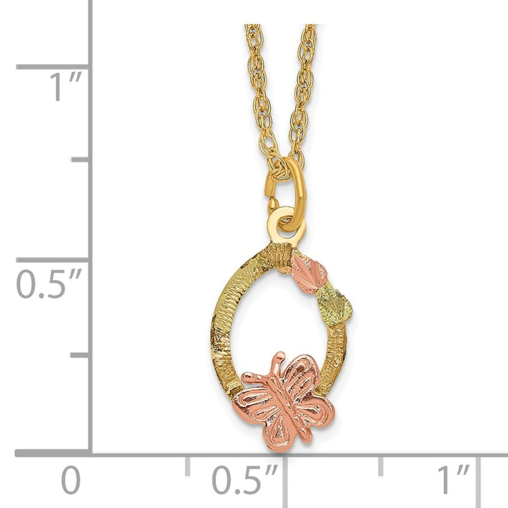 10K Black Hills Gold Butterfly and Leaves on Oval 18 inch Necklace
