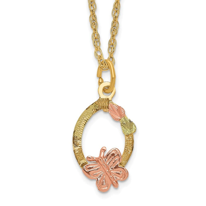 10K Black Hills Gold Butterfly and Leaves on Oval 18 inch Necklace