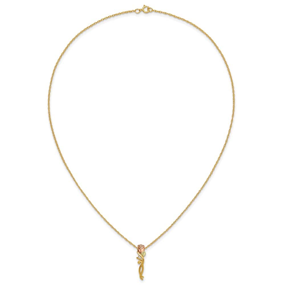 10K Black Hills Gold Diamond Long-stemmed Rose 18 inch Necklace