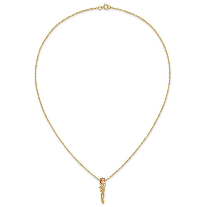 10K Black Hills Gold Diamond Long-stemmed Rose 18 inch Necklace