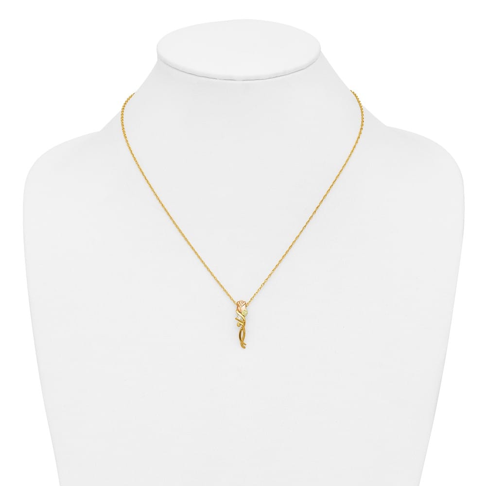 10K Black Hills Gold Diamond Long-stemmed Rose 18 inch Necklace