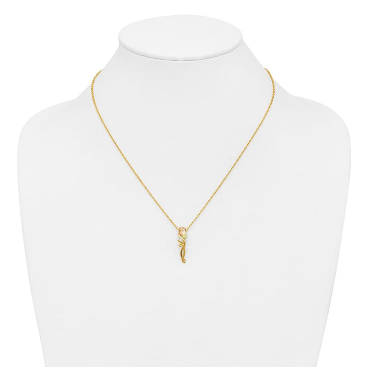 10K Black Hills Gold Diamond Long-stemmed Rose 18 inch Necklace