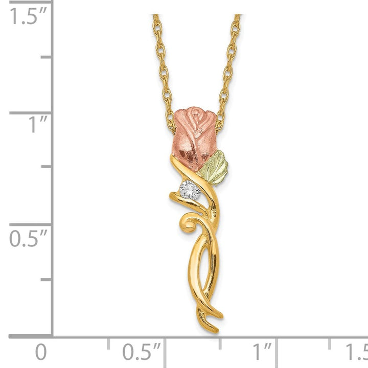 10K Black Hills Gold Diamond Long-stemmed Rose 18 inch Necklace