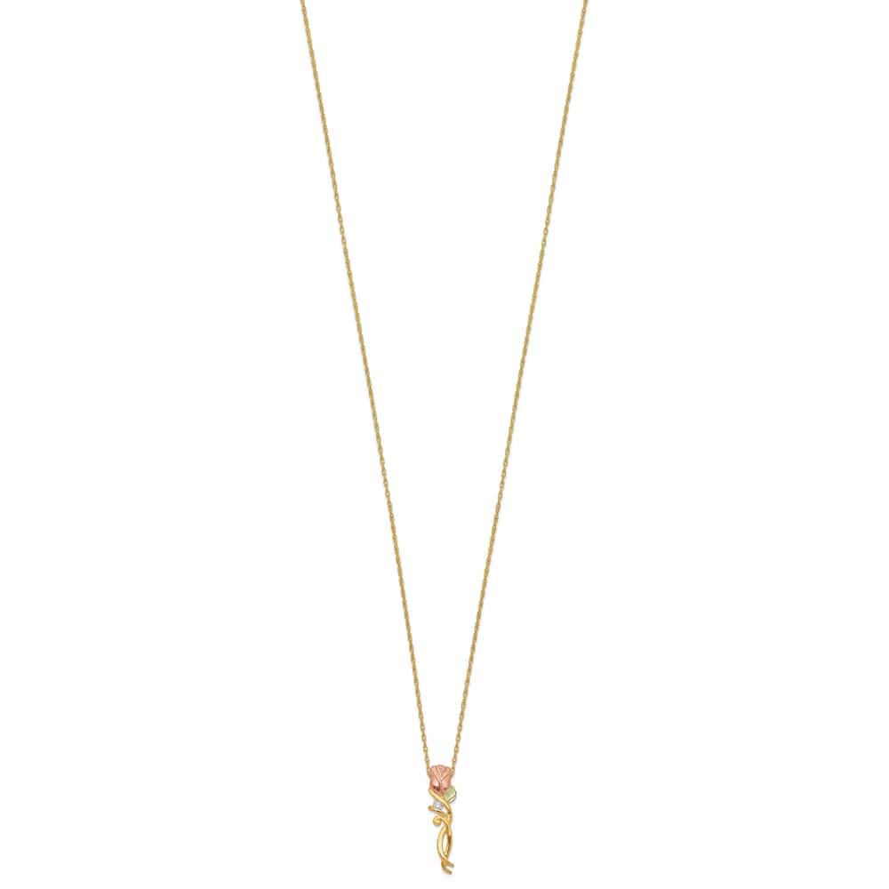 10K Black Hills Gold Diamond Long-stemmed Rose 18 inch Necklace