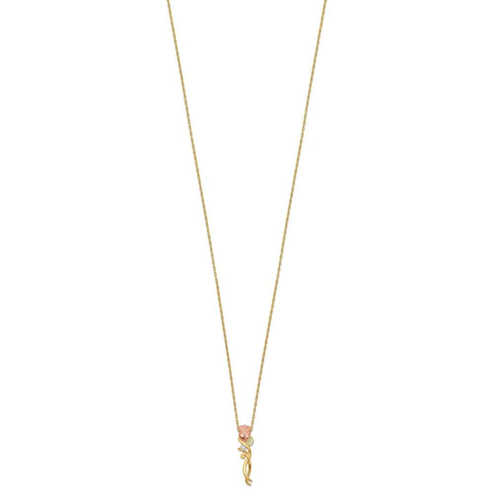 10K Black Hills Gold Diamond Long-stemmed Rose 18 inch Necklace