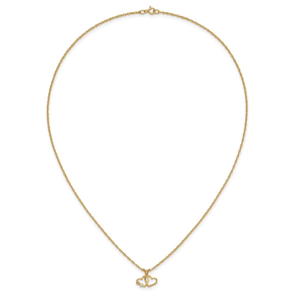 10K Black Hills Gold Double Heart and Leaves 18 inch Necklace