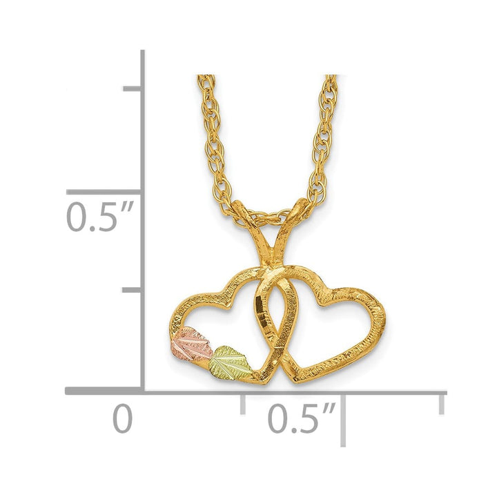 10K Black Hills Gold Double Heart and Leaves 18 inch Necklace